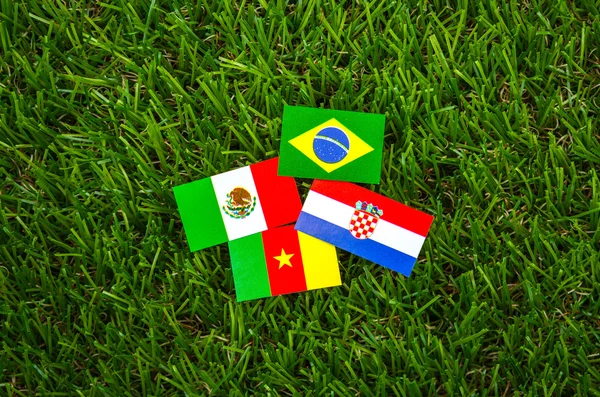 Χαρτί περικοπή των σημαιών στο χόρτο για το πρωτάθλημα ποδοσφαίρου 2014, ομάδα — Φωτογραφία Αρχείου