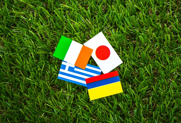 Paper cut of flags on grass for Soccer championship 2014 , group — Stock Photo, Image