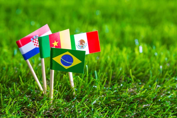 Паперовий виріз прапорів на траві для чемпіонату футболу 2014 року, група — стокове фото