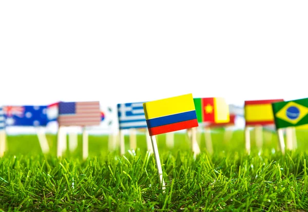 Paper cut of flags on grass for Soccer championship 2014 — Stock Photo, Image