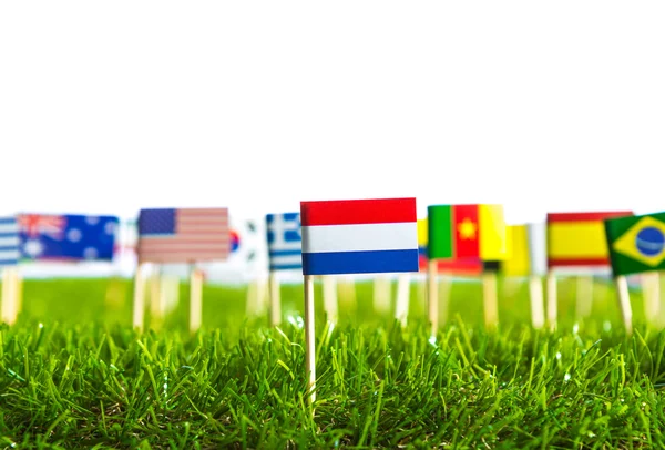 Paper cut of flags on grass for Soccer championship 2014 — Stock Photo, Image