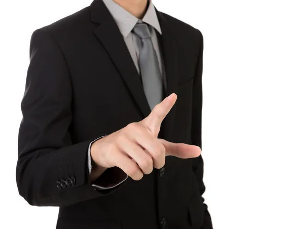 Business man touching an imaginary screen against white backgrou — Stock Photo, Image