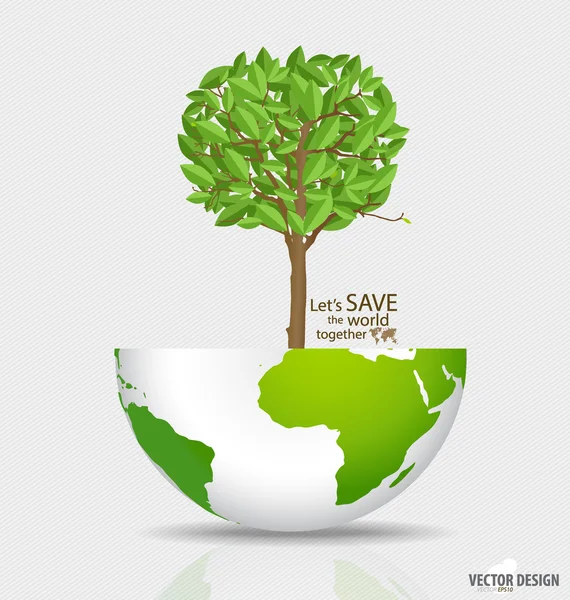 Abstract tree on green globe. Vector illustration. — Stock Vector