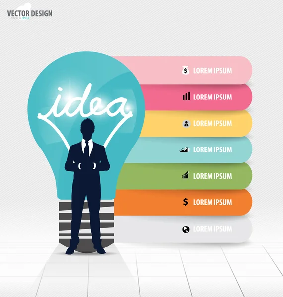 Modelo de design infográfico. Empresário mostrando lâmpada com — Vetor de Stock
