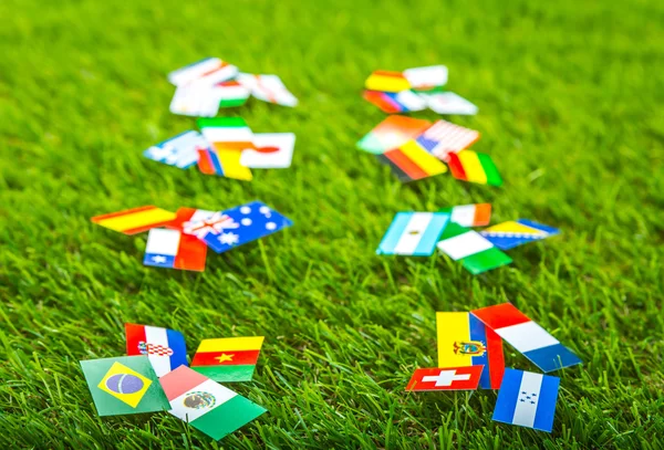 剪纸的标志为足球冠军 2014年的草地上 — 图库照片