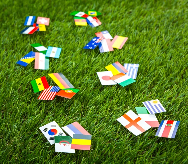 Corte de papel de banderas en césped para el campeonato de fútbol 2014 — Foto de Stock