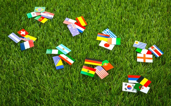 Coupe de papier des drapeaux sur l'herbe pour le championnat de football 2014 — Photo