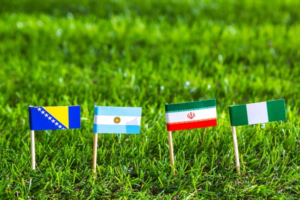 Coupe de papier des drapeaux sur l'herbe pour le championnat de football 2014, groupe — Photo