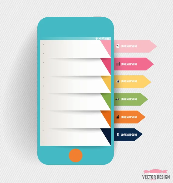 Infografische Design-Vorlage. Touchscreen-Gerät mit farbenfrohen — Stockvektor