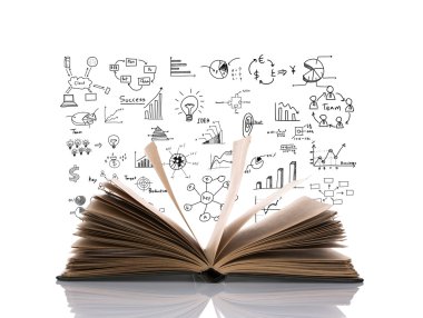 ve grafik üzerinde beyaz izole iş kavramı ile açık kitap 
