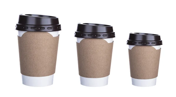 Three size of Paper cup of coffee Isolated white background — Stock Photo, Image