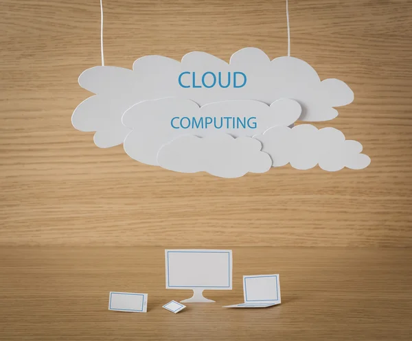 Paper cut of Cloud computing concept on wood — Stock Photo, Image