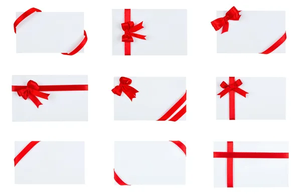 Collection of card with red ribbon bow on white background — Stock Photo, Image