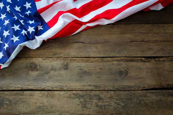 American flag on wood background