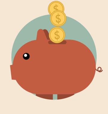 Piggy bank with coin over it. Modern Flat design vector illustra clipart