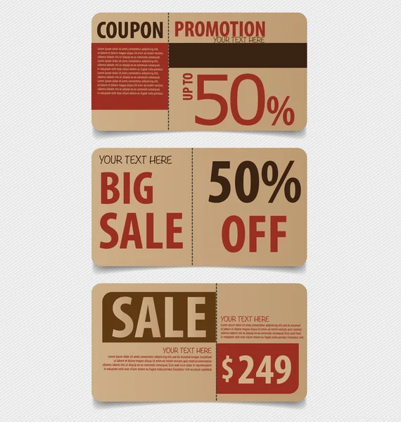 Coupon de vente, bon de réduction, étiquette. Modèle Style Vintage vecteur de conception — Image vectorielle