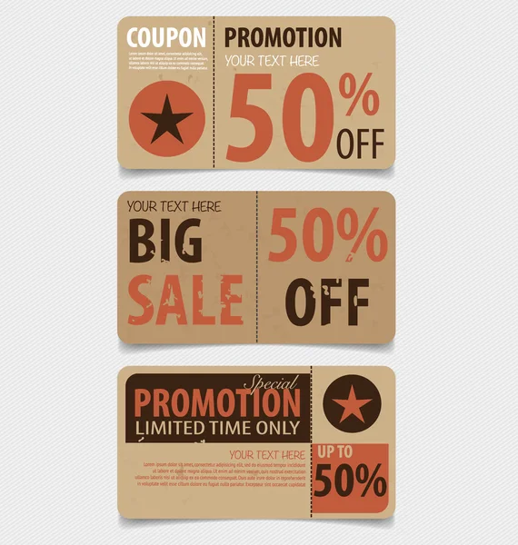 Vendita Coupon, voucher, tag. Modello stile vintage Vettore di progettazione — Vettoriale Stock