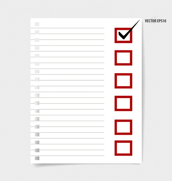Una lista de verificación con marcador negro y casillas rojas marcadas en la nota pape — Vector de stock