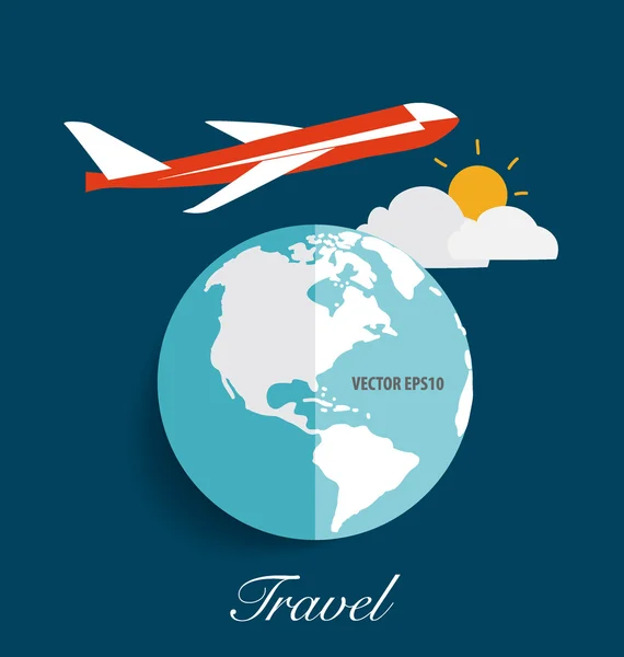 Modern globe with airplane. Vector illustration. — Stock Vector