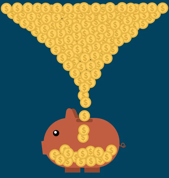 Пигги-банк с монетами. Современная векторная иллюстрация — стоковый вектор