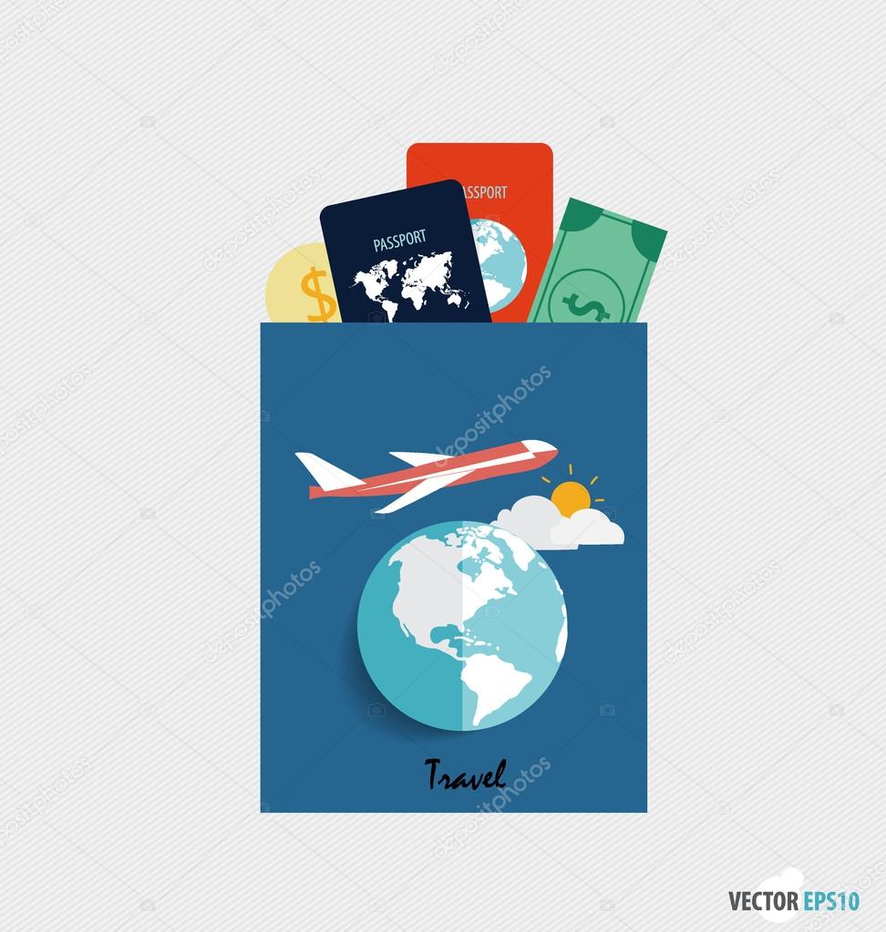 International passport and elements of travel. Vector Illustrati