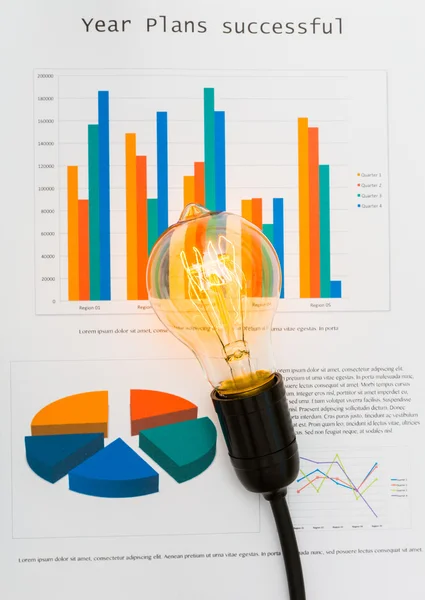 Glödlampa med business diagram — Stockfoto