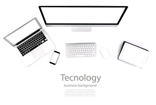 Počítač, notebook, tablet, chytrý telefon na stole — Stock fotografie
