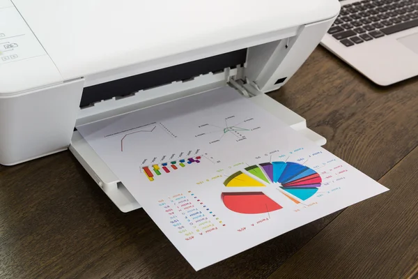 Printer and Laptop on wood table — Stock Photo, Image