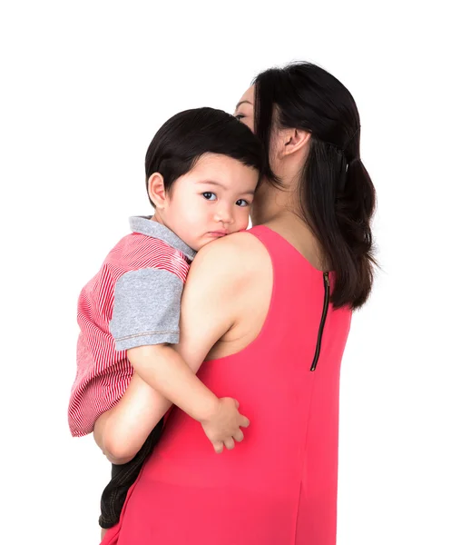 Mère avec un enfant sur fond blanc — Photo