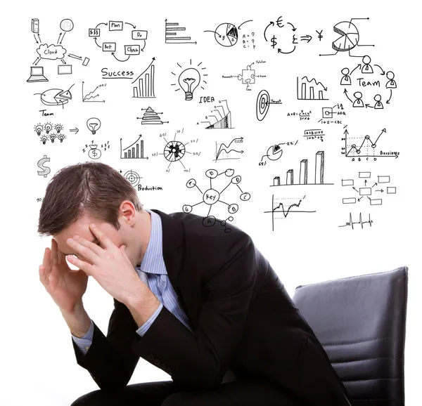 Young business man think and planning with business graph — Stock Photo, Image