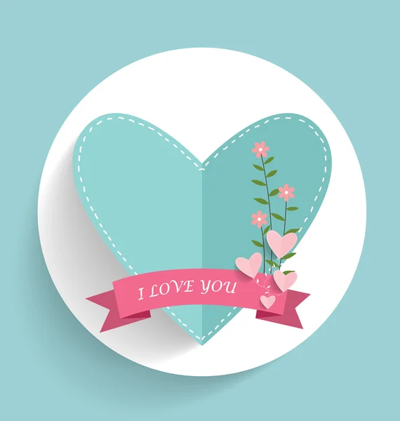 Şirin kartı şerit, kalp ve çiçek buketleri, vektör illustr — Stok Vektör