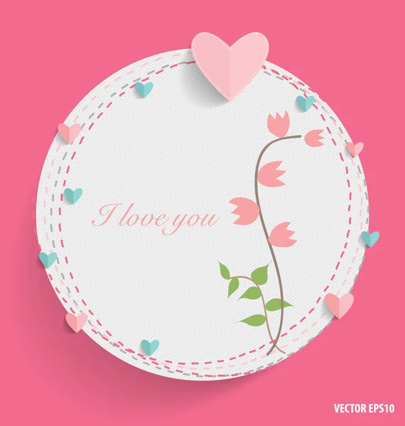 Linda tarjeta con corazón y ramos florales, ilustración vectorial . — Vector de stock