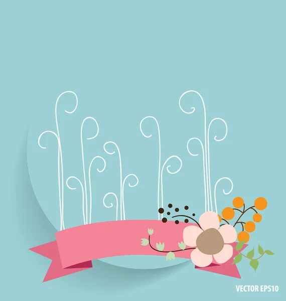 Linda tarjeta con cinta y ramos florales, ilustración vectorial . — Vector de stock