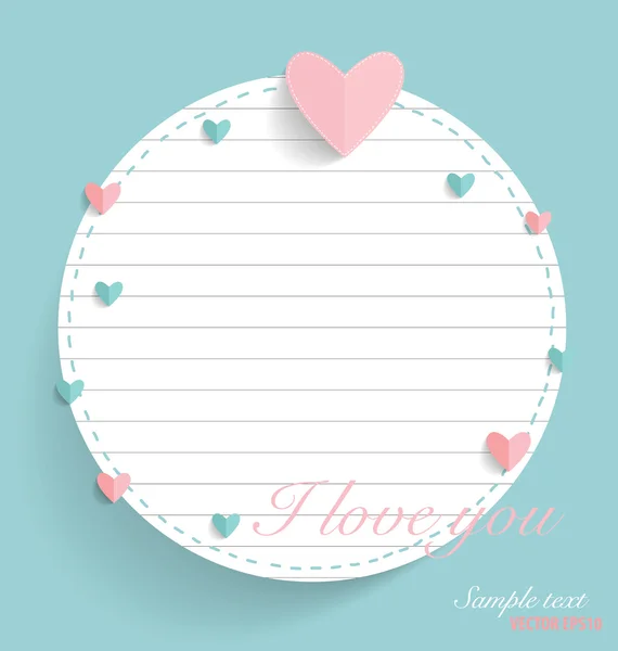 Cute note paper with hearts. Vector illustration. — Stock Vector