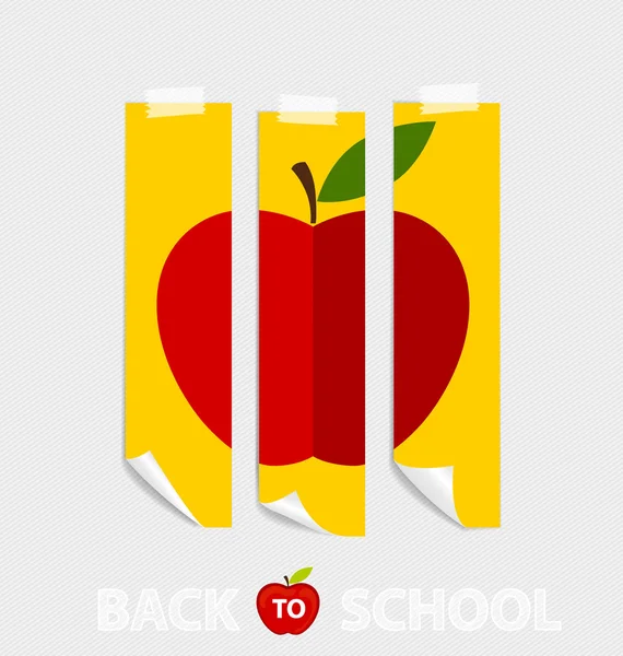 Lindos papeles con manzana roja, bienvenidos a la escuela. Vector — Vector de stock