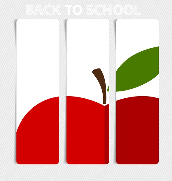 Papéis bonitos com maçã vermelha, bem-vindos de volta à escola. Vetor — Vetor de Stock