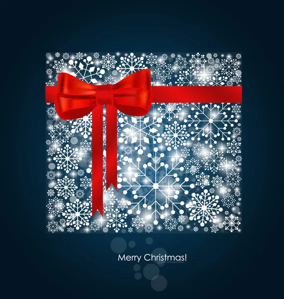 Kerstmis achtergrond met de doos van de gift gemaakt van sneeuwvlokken. vector — Stockvector