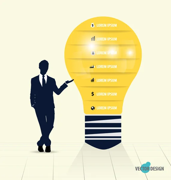 Businessman showing light bulb with Infographic design template. — Stock Vector