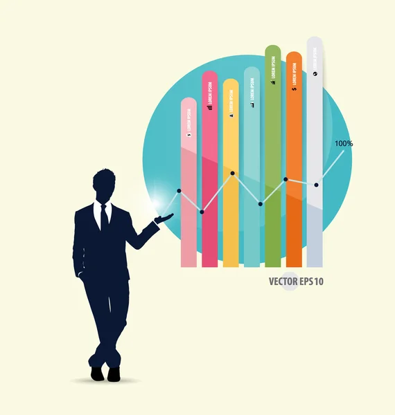 Geschäftsmann zeigt Grafik. Vektorillustration. — Stockvektor