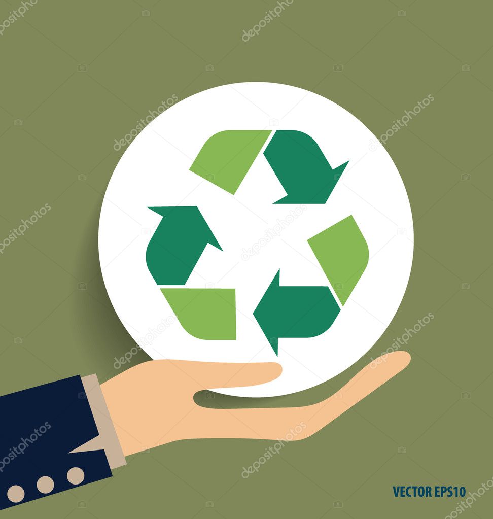 Hand with Recycle symbol. Vector symbol on the packaging, vector