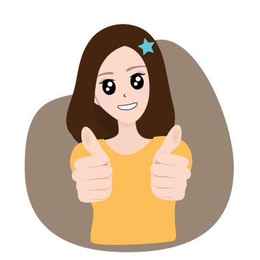 Gülümseyen güzel kadın baş parmağını kaldırıyor. Vücut dili. Hoşuma gitti. İyi iş çıkardın. Vektör illüstrasyonu