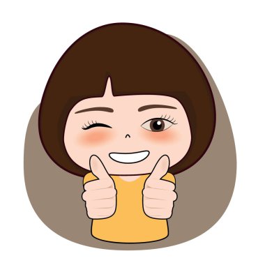 Gülümseyen güzel kadın baş parmağını kaldırıyor. Vücut dili. Hoşuma gitti. İyi iş çıkardın. Vektör illüstrasyonu