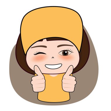 Gülümseyen güzel kadın baş parmağını kaldırıyor. Vücut dili. Hoşuma gitti. İyi iş çıkardın. Vektör illüstrasyonu