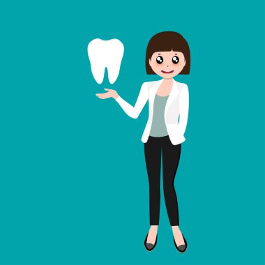 Diş hekimi ve insan dişleri. Diş bakımı geçmişi. Vektör illüstrasyonu.