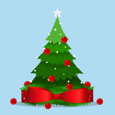 Madalyalı Noel ağacı. Mutlu Noeller ve mutlu yıllar. Vektör illüstrasyonu