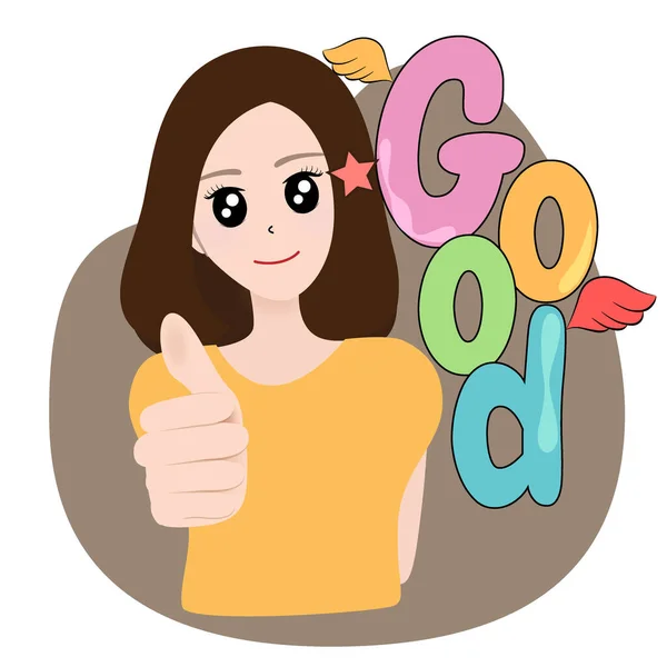 Smiling Pretty Woman Showing Thumbs Body Language Good Job Vector — Stock Vector