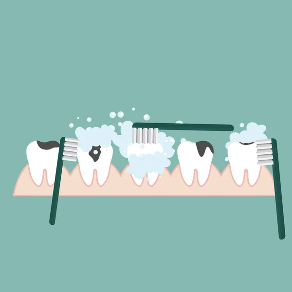 Szczotkowanie Zębów Szczoteczka Zębów Trzymana Dłoni Koncepcja Opieki Dentystycznej Pęcherzyki — Wektor stockowy