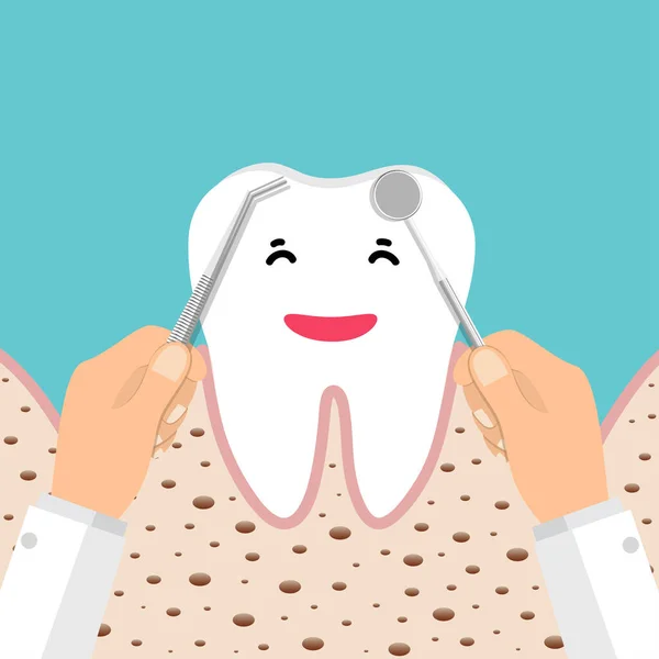 歯医者は器具を保持し 患者の歯を調べる 歯検査歯科の概念 — ストックベクタ