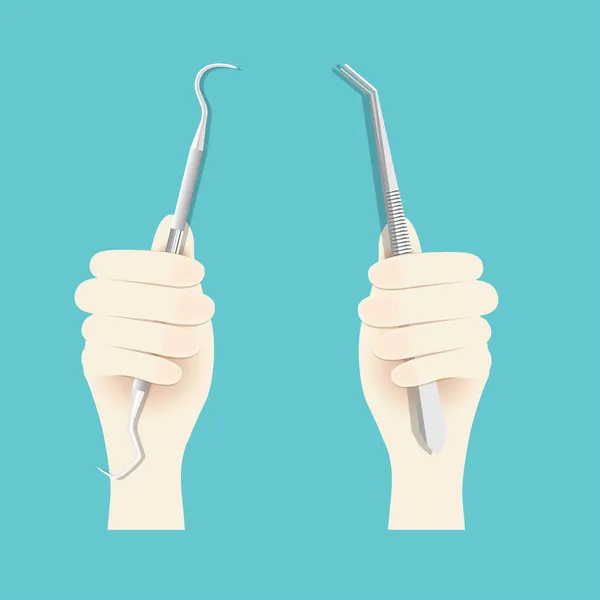 Hand Holding Instruments Examining Patient Teeth Teeth Examination Dentistry Concept — Stock Vector