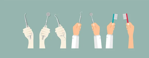 Instruments Main Pour Examiner Les Dents Patient Main Brosse Dents — Image vectorielle